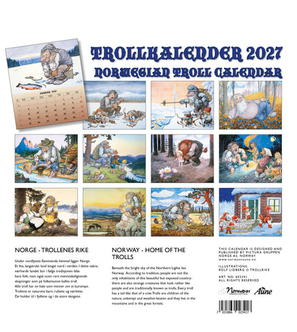 Troll Kalender Lidberg  - Wandkalender 2027 - 30 x 34 cm - Aune Forlag