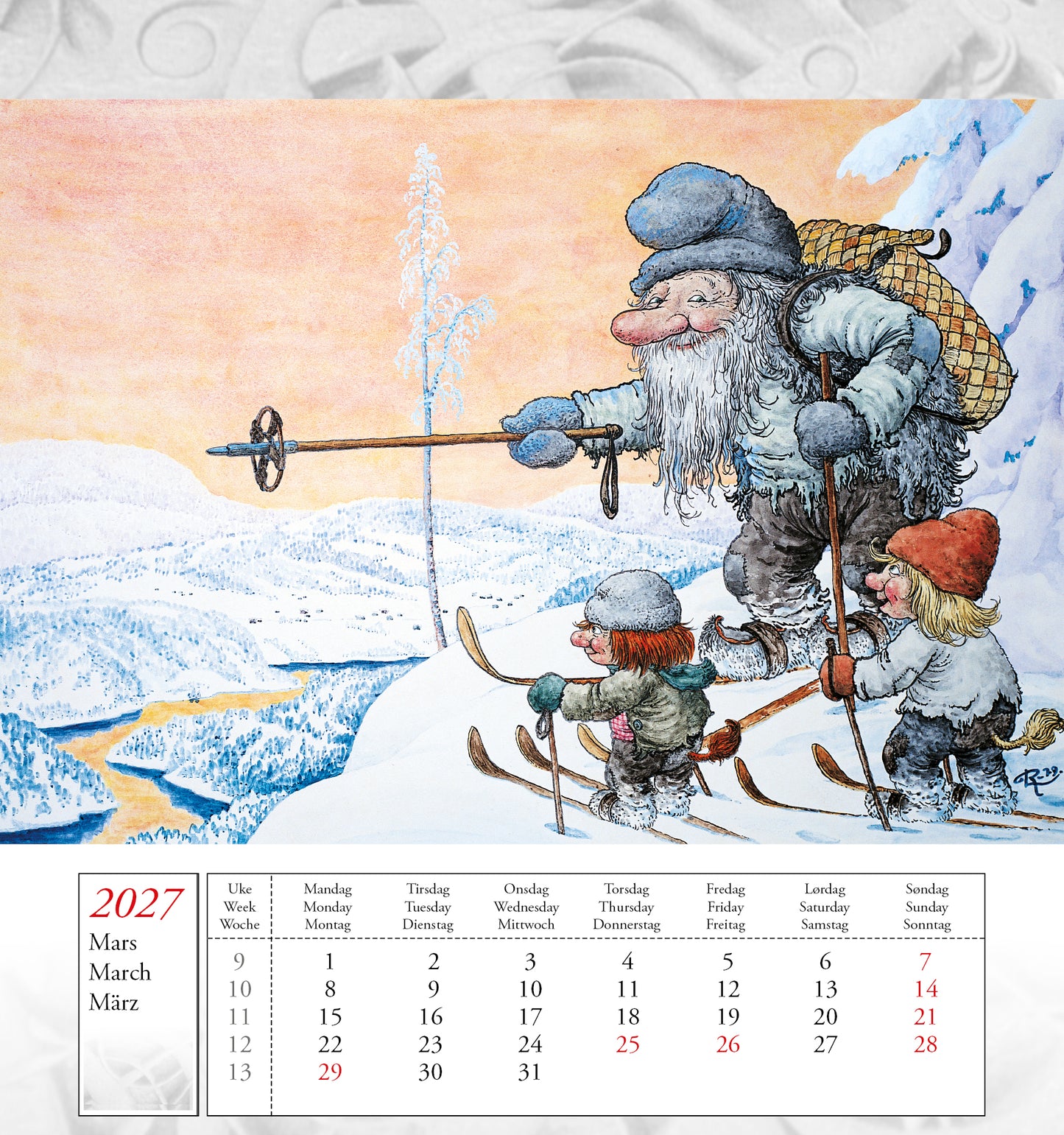 Troll Kalender Lidberg  - Postkarten-Kalender 2027 - 15 x 16 cm - Aune Forlag
