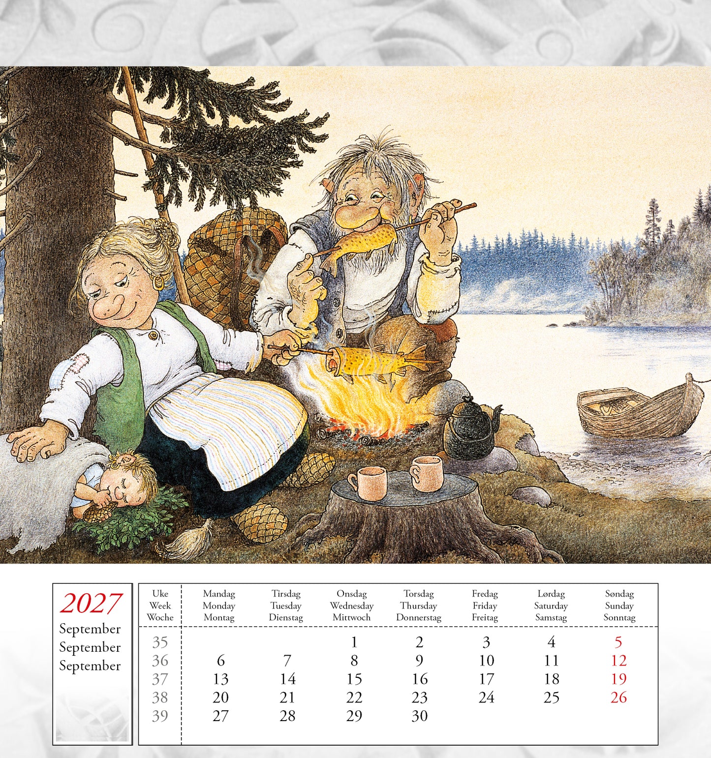 Troll Kalender Lidberg  - Postkarten-Kalender 2027 - 15 x 16 cm - Aune Forlag