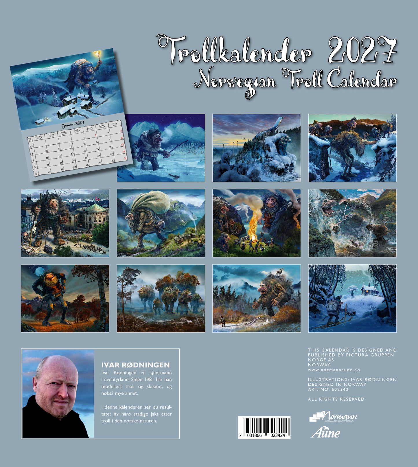 Troll Kalender Rødningen  - Wandkalender 2027 - 30 x 34 cm - Aune Forlag