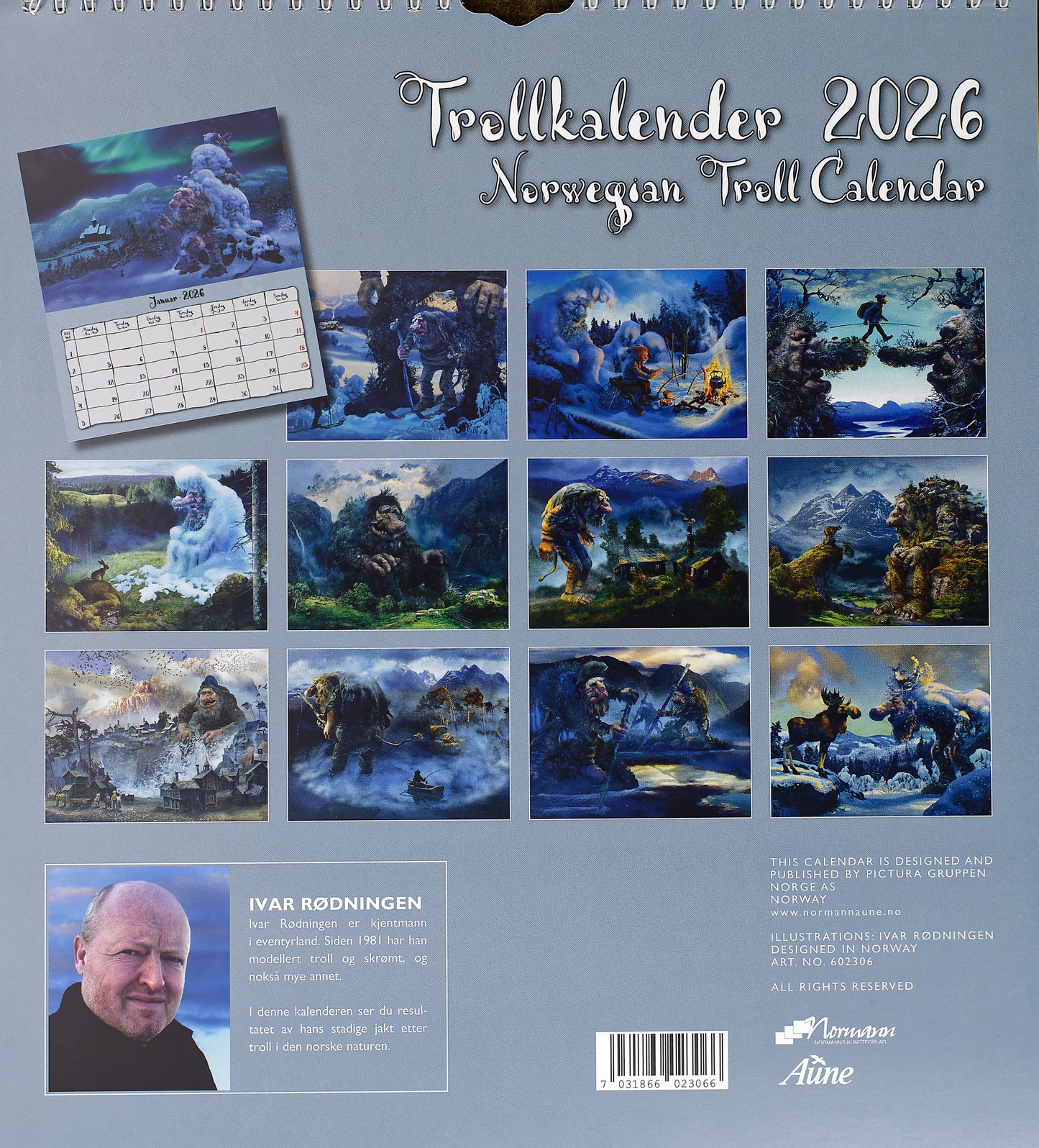 Troll Kalender Rødningen  - Wandkalender 2026 - 30 x 34 cm - Aune Forlag
