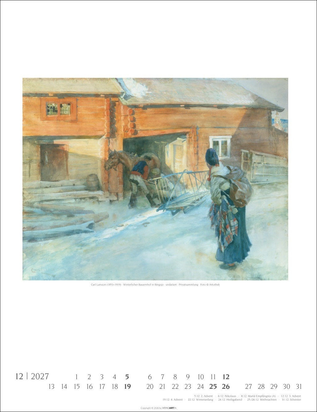 Carl Larsson - Wandkalender 2027 - 30 x 39 cm - Kunstverlag Weingarten