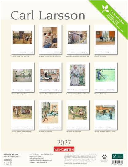 Carl Larsson - Wandkalender 2027 - 30 x 39 cm - Kunstverlag Weingarten