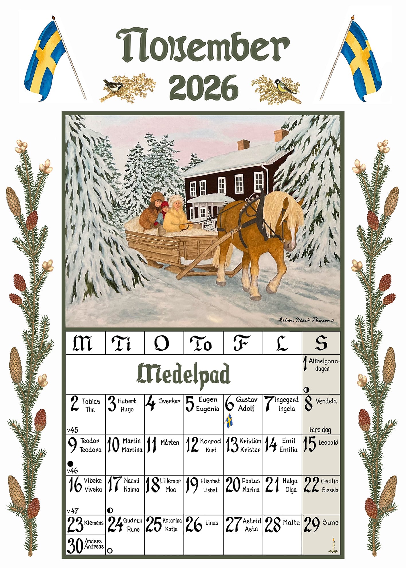 Sverigealmanackan - Wandkalender 2026 - 30 x 42 cm - Swallings
