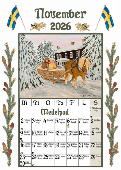 Sverigealmanackan - Wandkalender 2026 - 30 x 42 cm - Swallings