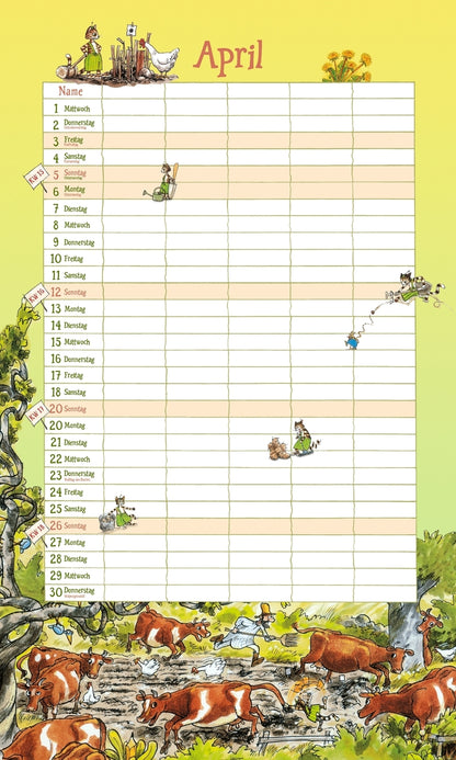 Pettersson and Findus - Family Calendar 2025 - 27 x 45 cm - Oetinger Verlag