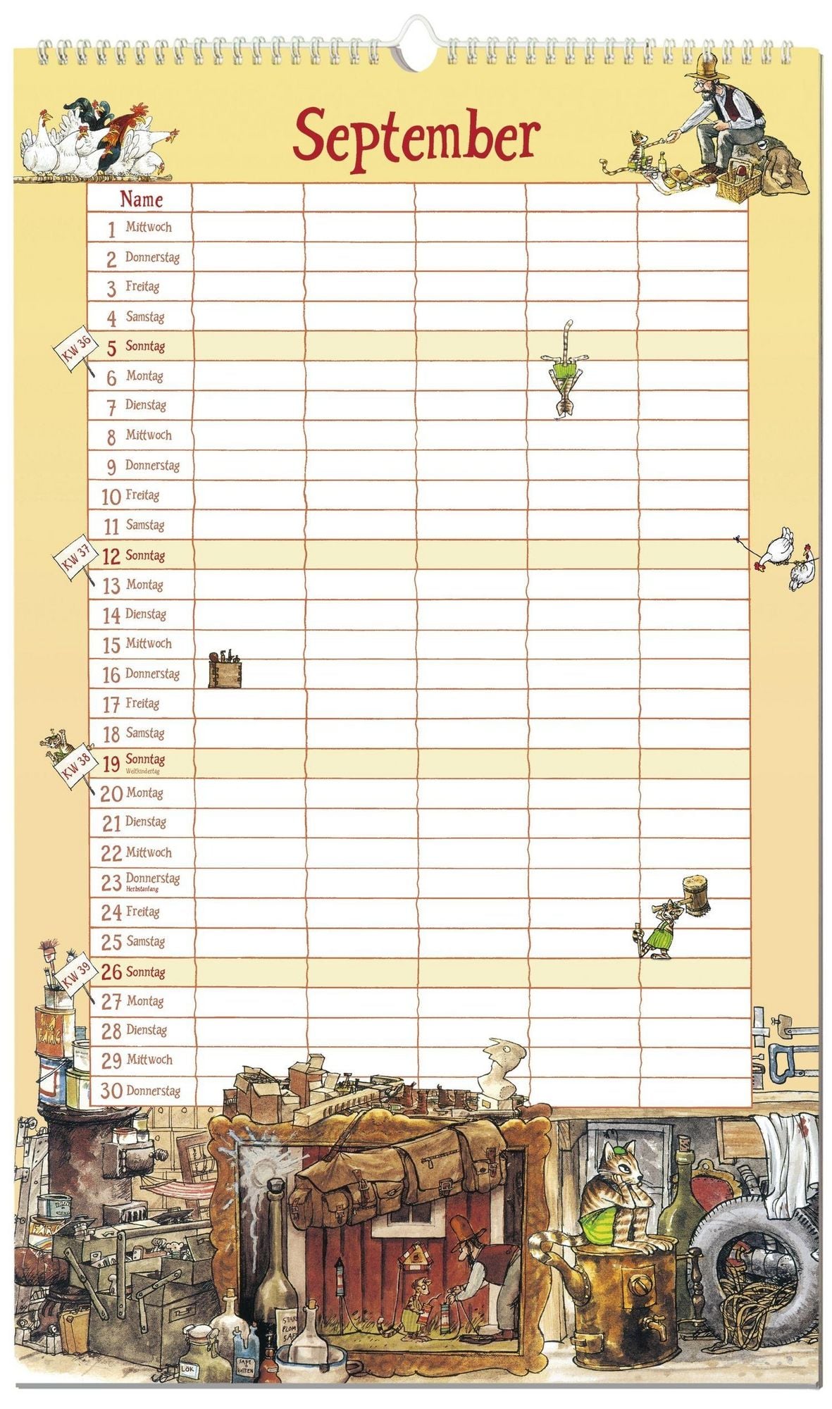 Pettersson und Findus - Familienkalender 2027 - 27 x 46 cm - Oetinger Verlag