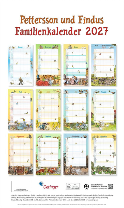 Pettersson und Findus - Familienkalender 2027 - 27 x 46 cm - Oetinger Verlag