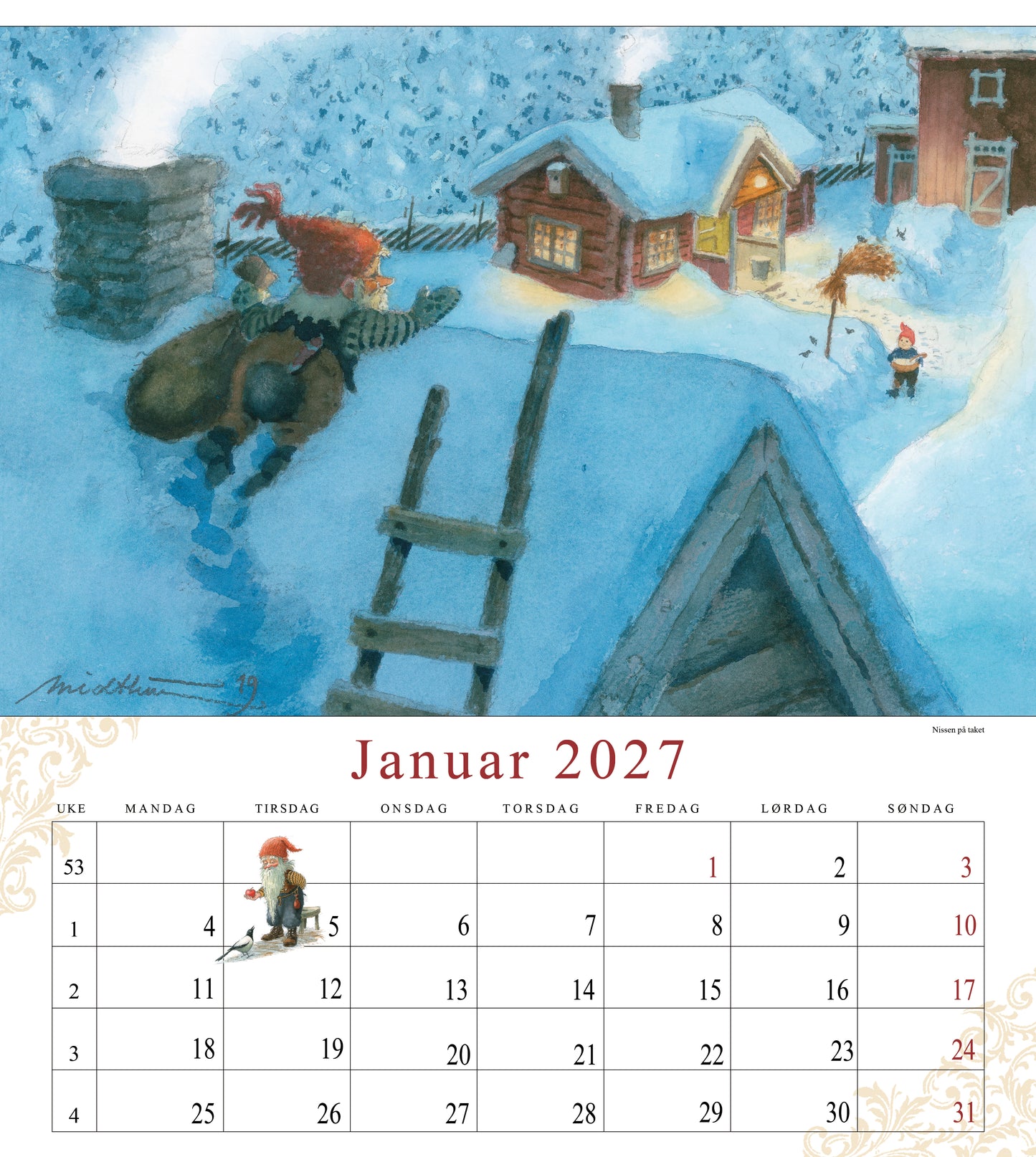 Nisse - Wandkalender 2027 - 30 x 34 cm - Aune Forlag