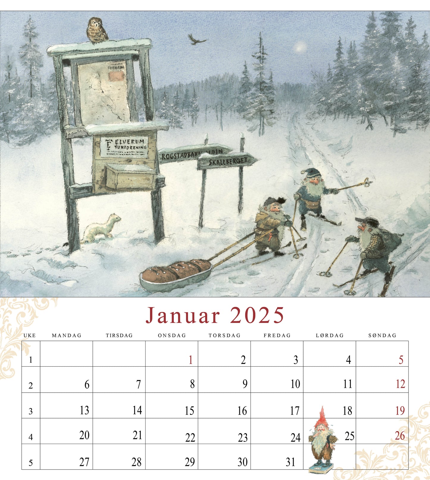 Nisse - Wandkalender 2025 - 30 x 34 cm - Aune Forlag