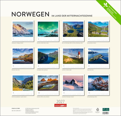 Norwegen - Wandkalender 2027 - 48 x 46 cm - Kunstverlag Weingarten