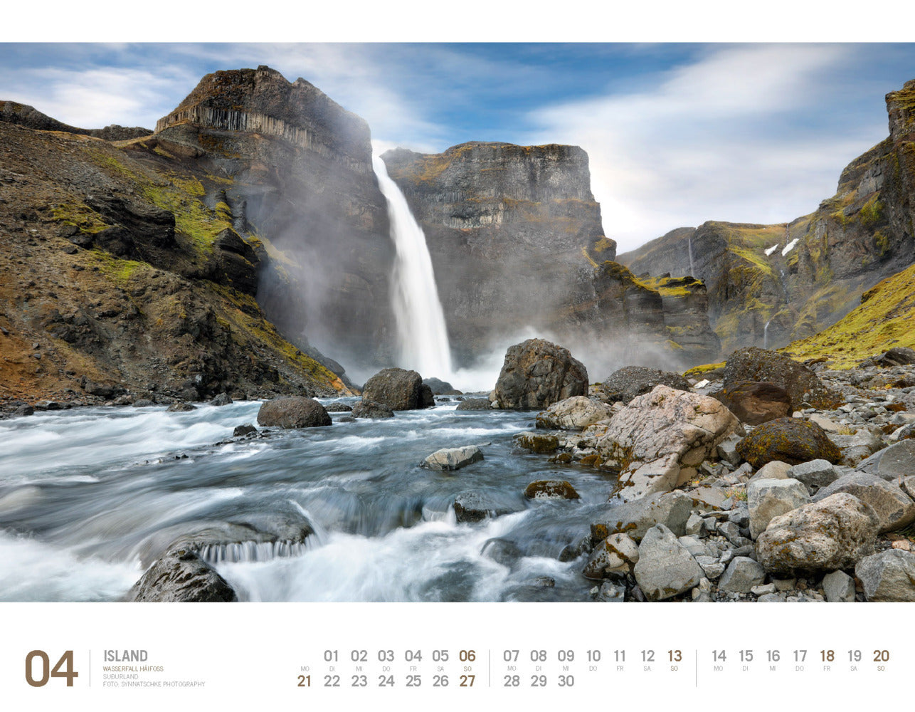 Wasserfälle wandkalender 2023, Fotokalender buying Island, großer Wandkalender A2, Natur Kalender