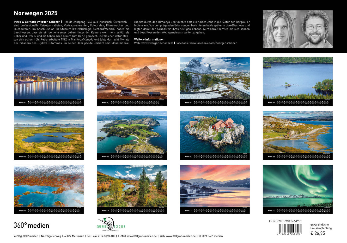 Norwegen - 360° Premium-Wandkalender 2025 - 50 x 35 cm - 360Grad Medien