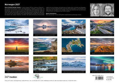 Norwegen - 360° Premium-Wandkalender 2027 - 50 x 35 cm - 360Grad Medien