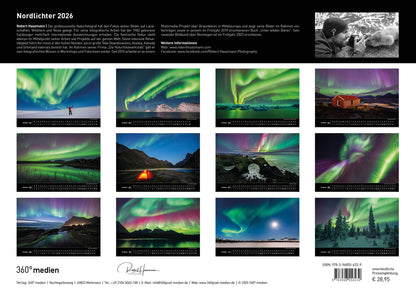 Nordlichter - 360° Premium-Wandkalender 2026 - 50 x 35 cm - 360Grad Medien