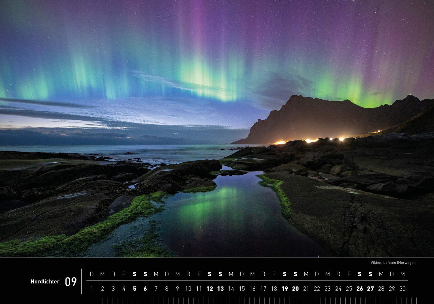 Nordlichter - 360° Premium-Wandkalender 2026 - 50 x 35 cm - 360Grad Medien
