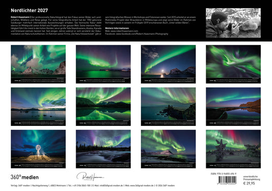 Nordlichter - 360° Premium-Wandkalender 2027 - 50 x 35 cm - 360Grad Medien