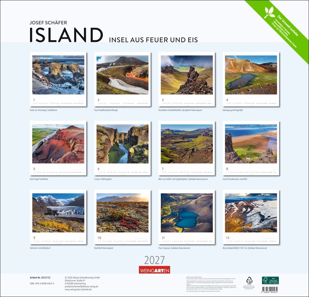 Island - Wandkalender 2027 - 48 x 46 cm - Kunstverlag Weingarten