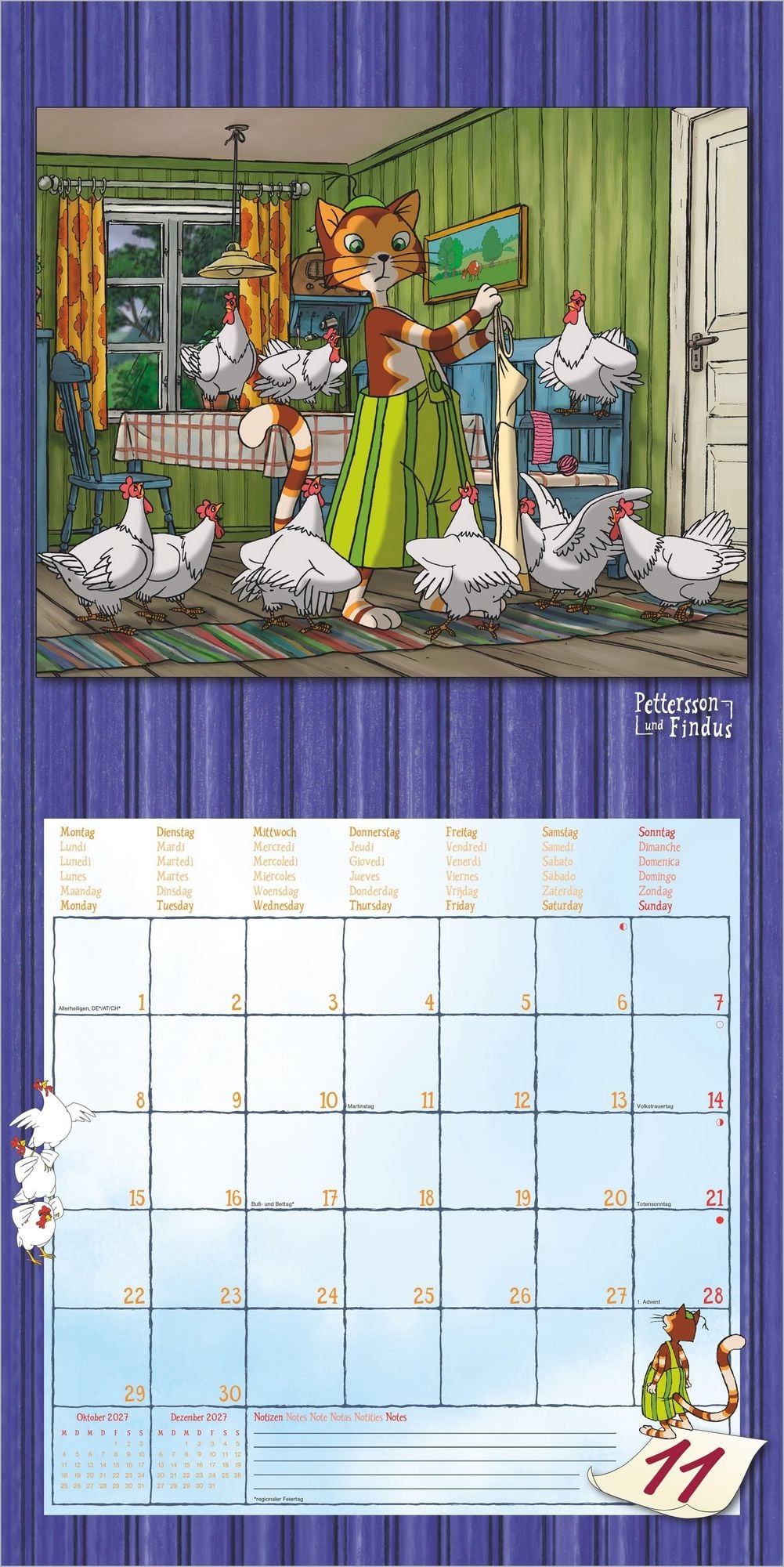 Pettersson und Findus - Kinderkalender 2027 -30 x 60 cm - Alpha Edition
