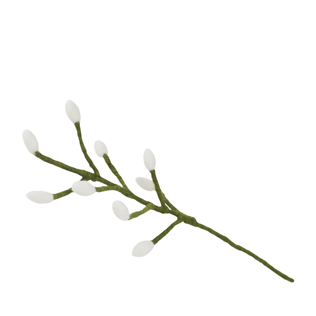 Grüner Zweig mit weißen Glocken - Wollfilz - handgearbeitet