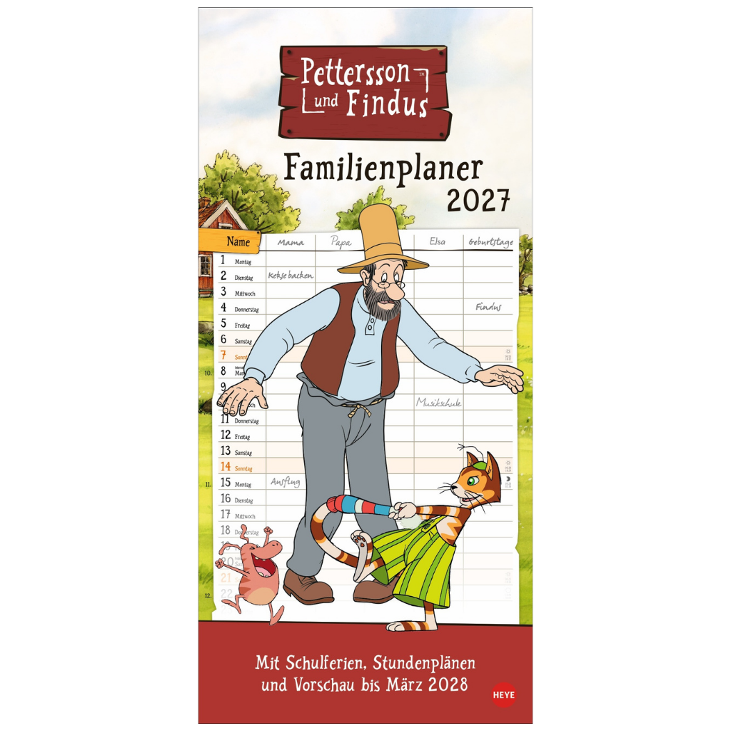 Pettersson und Findus - Familienplaner 2027 - 21 x 45 cm - Heye Verlag