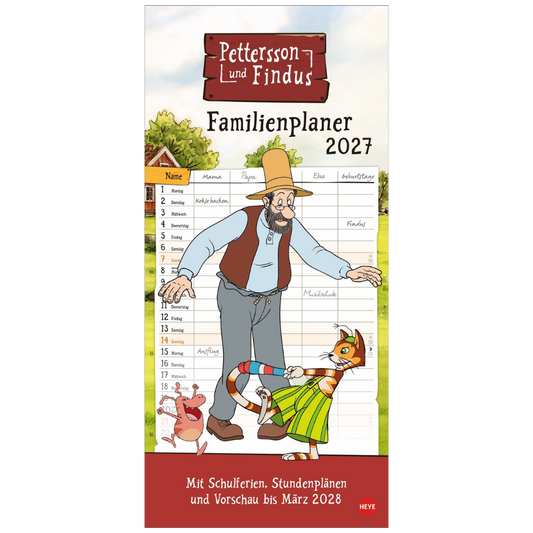Pettersson und Findus - Familienplaner 2027 - 21 x 45 cm - Heye Verlag