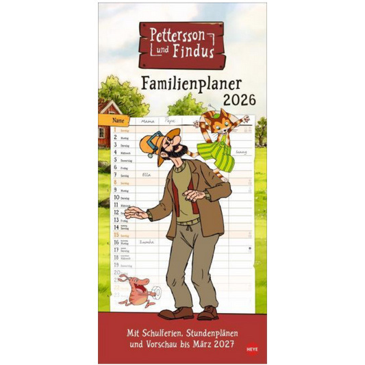 Pettersson und Findus - Familienplaner 2026 - 21 x 45 cm - Heye Verlag