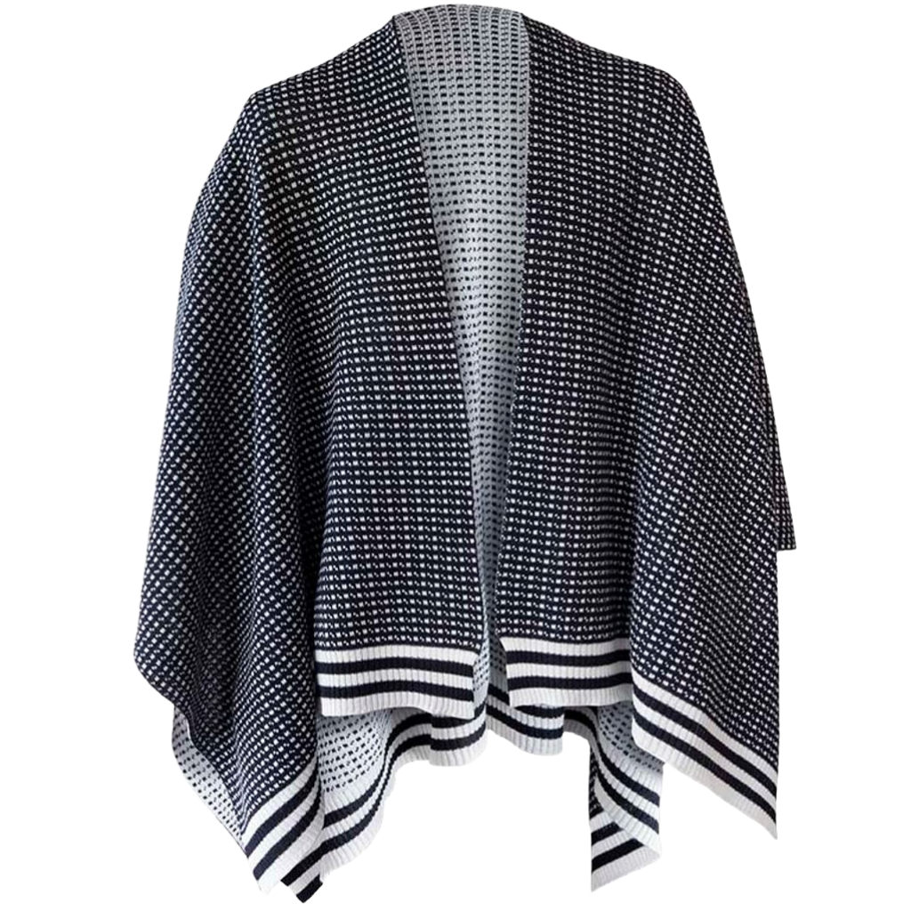 Islender Woll-Poncho - Schwarz / Weiß
