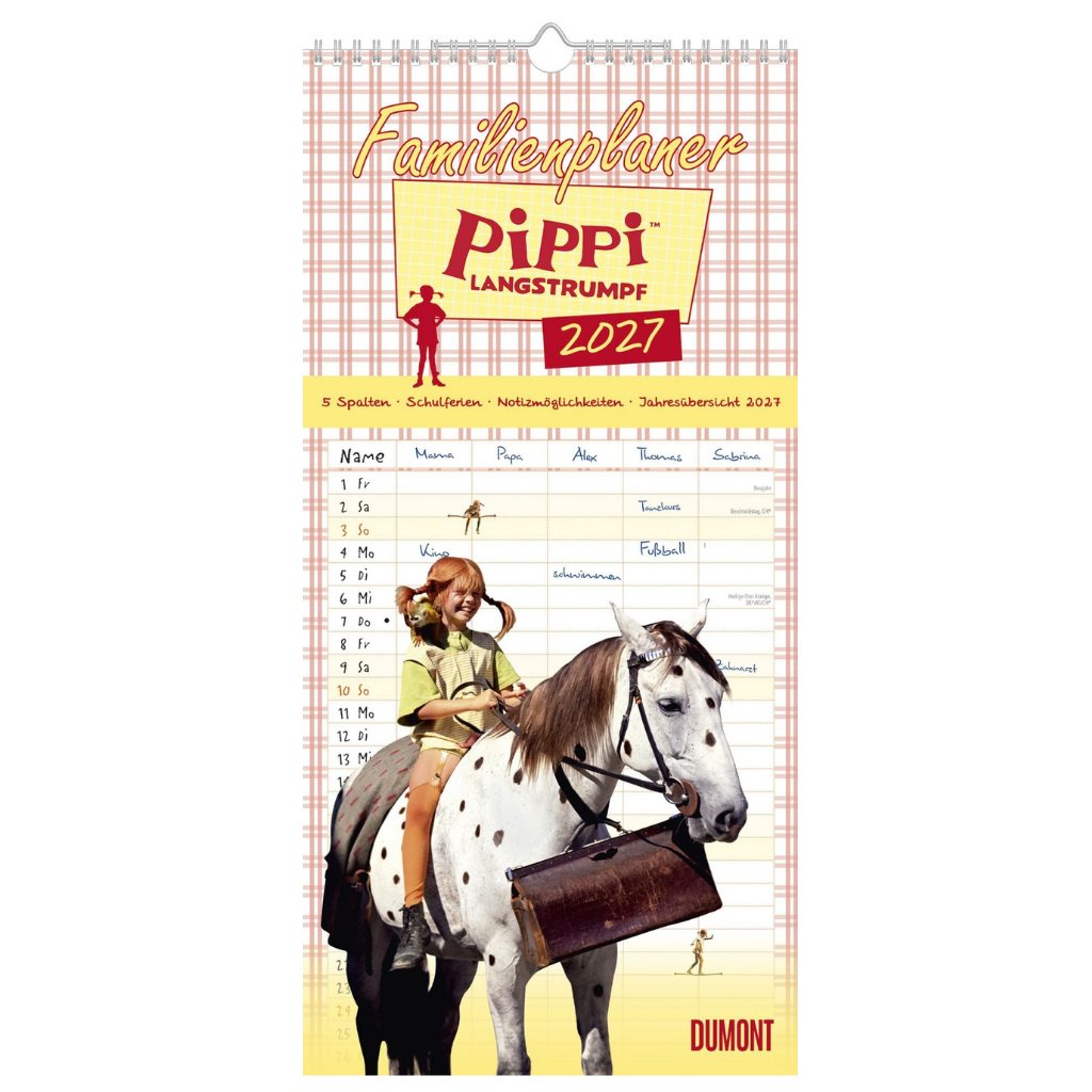 Pippi Langstrumpf Familienplaner 2027 - 22 x 45 cm - DuMont Kalenderverlag