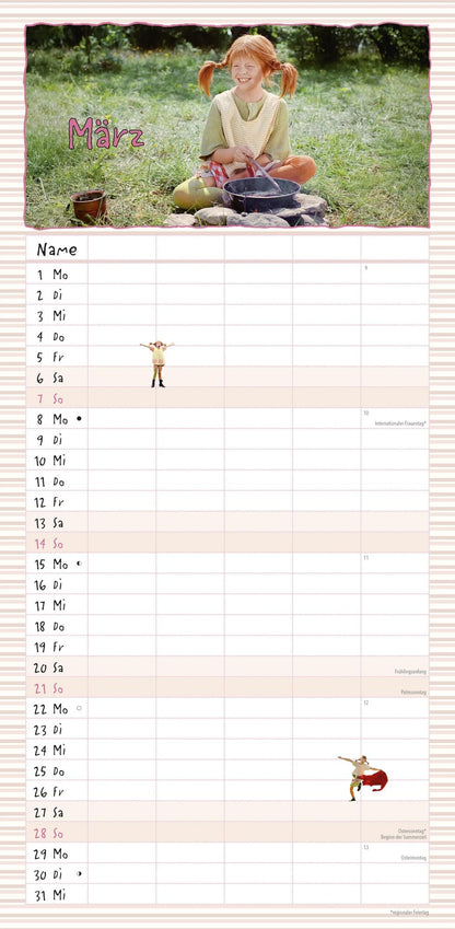 Pippi Langstrumpf Familienplaner 2027 - 22 x 45 cm - DuMont Kalenderverlag
