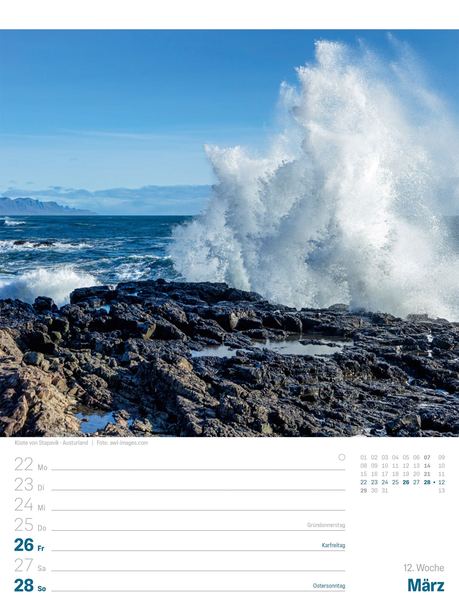 Island - Die Insel aus Feuer und Eis - Wochenplaner Kalender 2027 - 25 x 33 cm