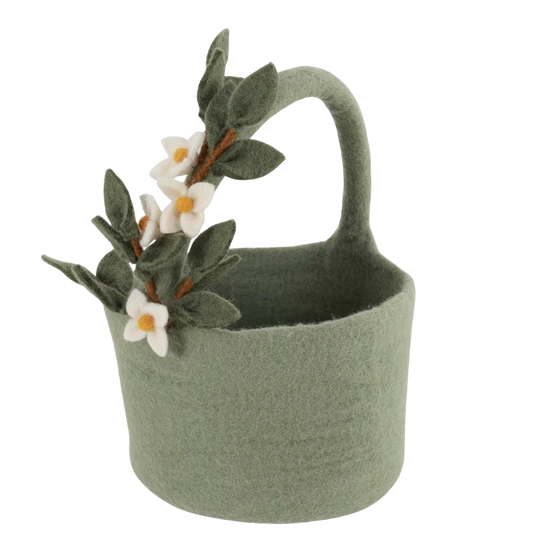 Korb mit Blumengirlande - Wollfilz - handgearbeitet
