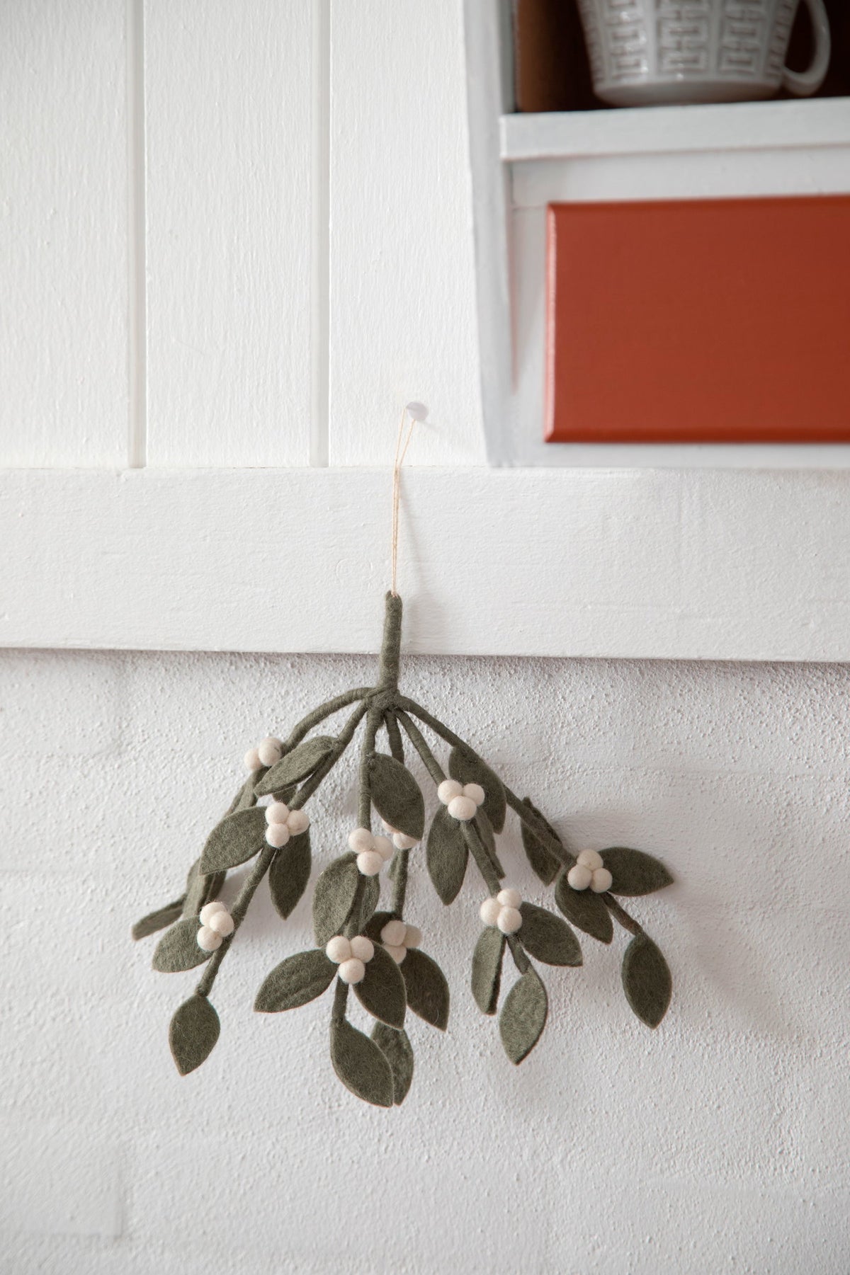 Branch with red berries - wool felt - handmade