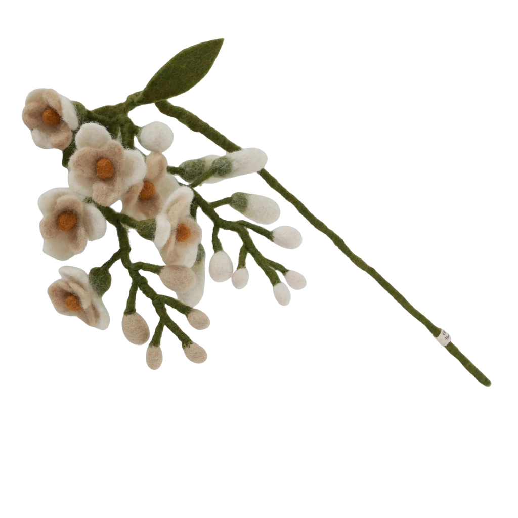 Weiße Glyzinien - Wollfilz - handgearbeitet