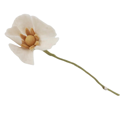 Weiße Mohnblume - Wollfilz - handgearbeitet