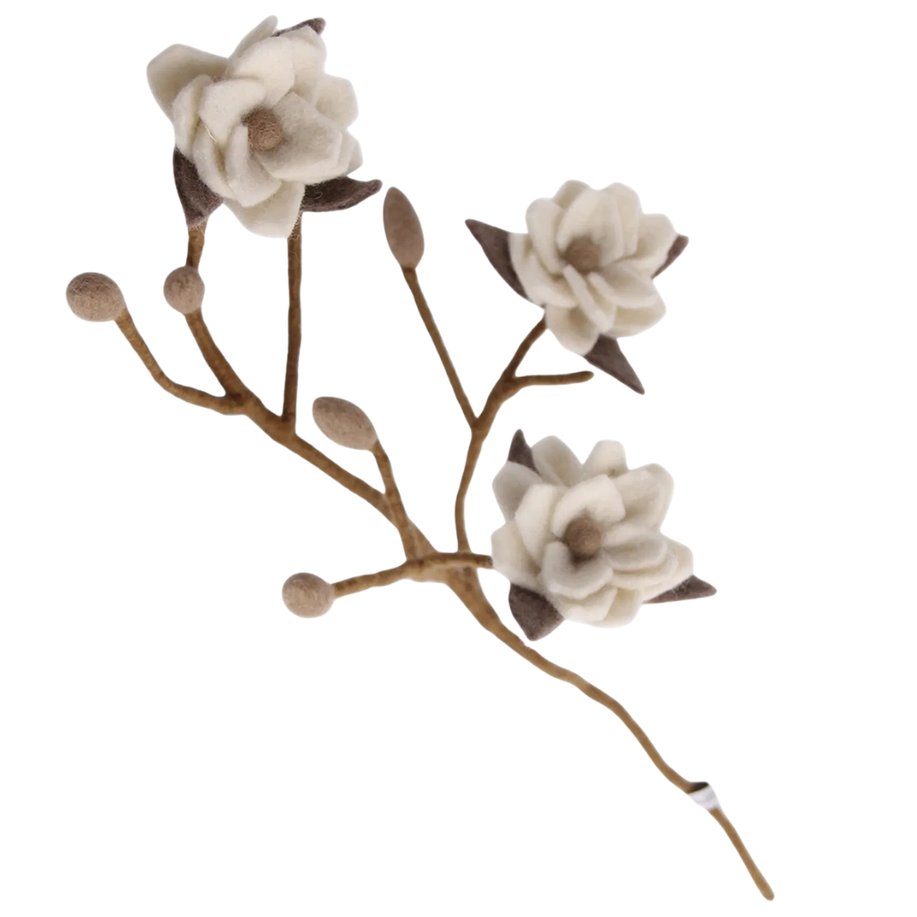 Magnolienzweig aus Wollfilz weiß - handgearbeitet
