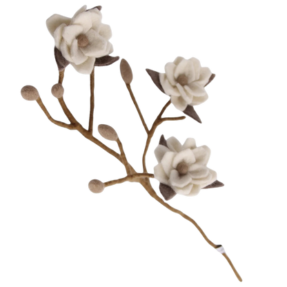 Magnolienzweig aus Wollfilz weiß - handgearbeitet