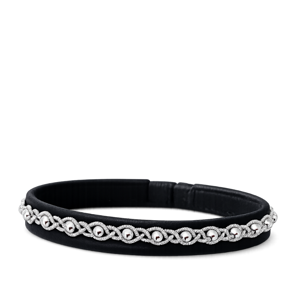 Schwarzes Zinn-Armband mit Silberperlen