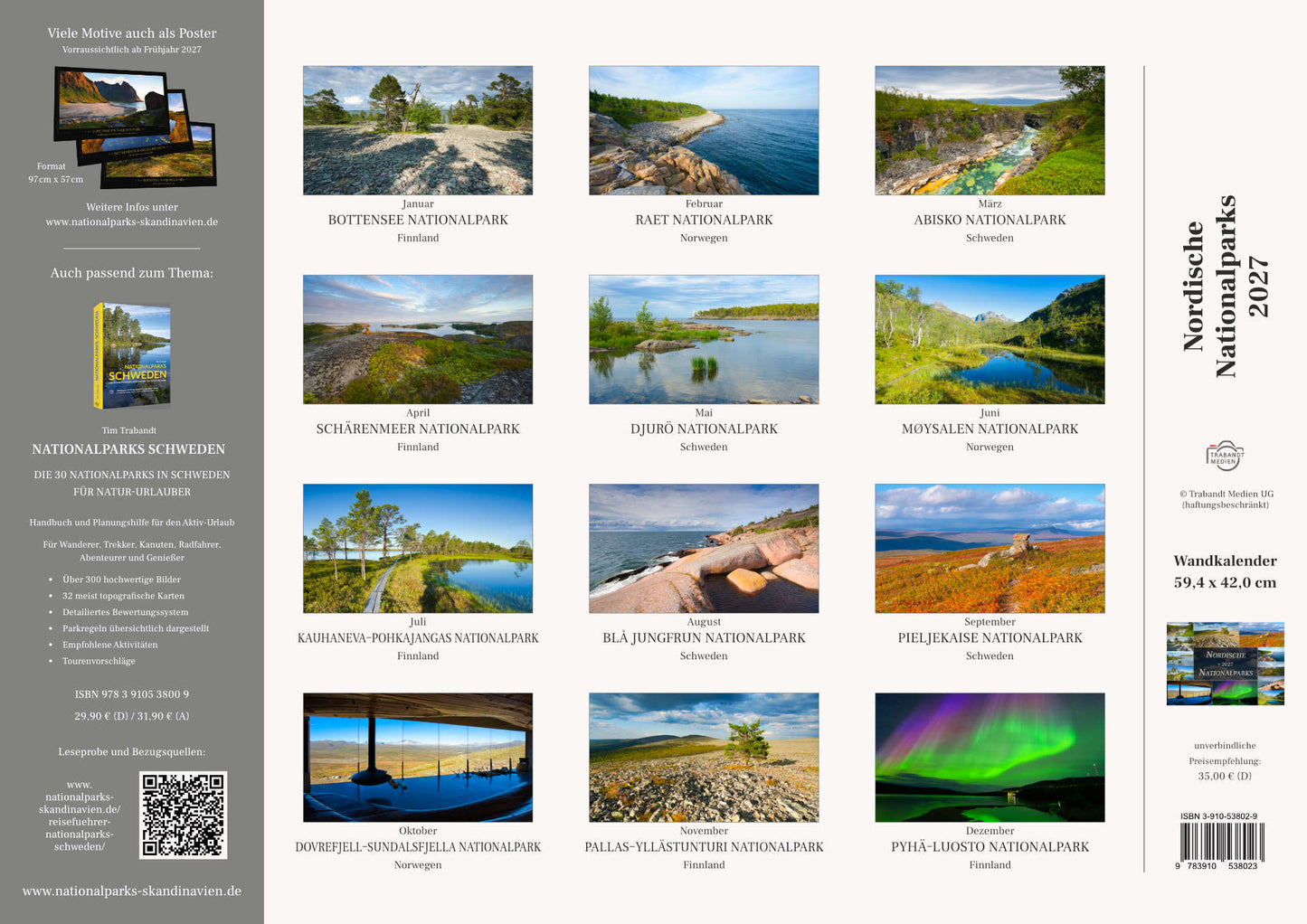Nordische Nationalparks - Wandkalender 2027 - 59 x 42 cm - Trabandt Medien