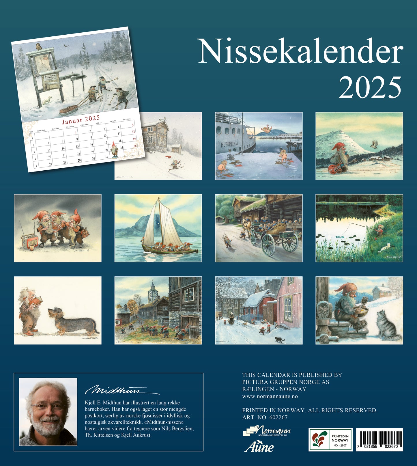 Nisse - Wandkalender 2025 - 30 x 34 cm - Aune Forlag