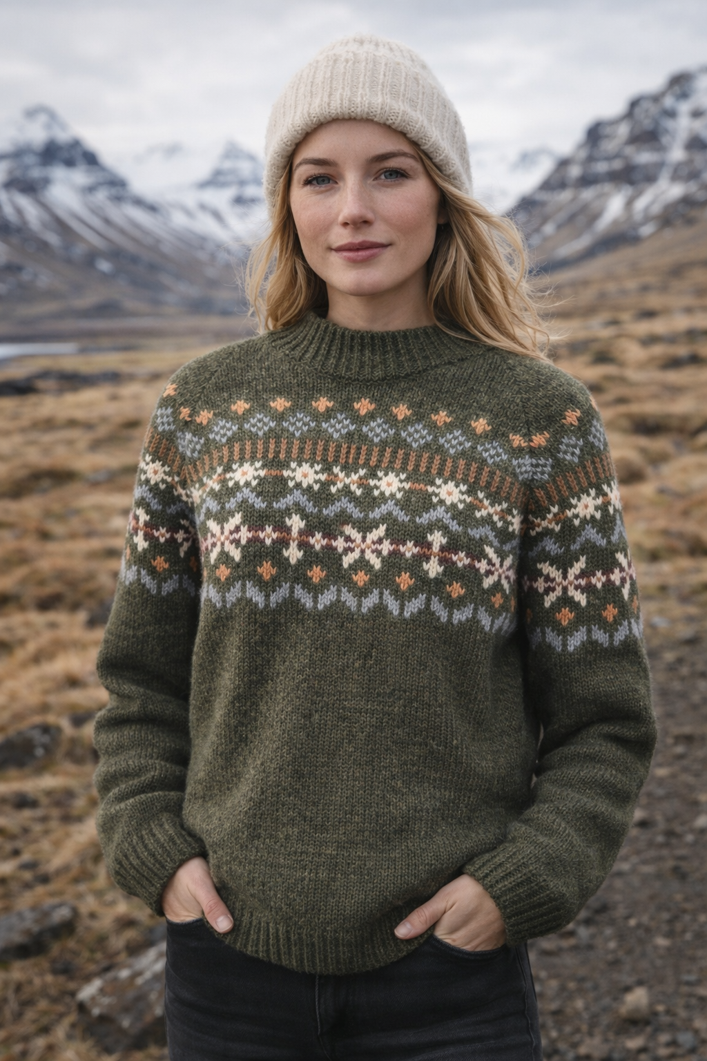 Merinowollpullover Damen Grün aus 100 % Schurwolle im skandinavischen Design