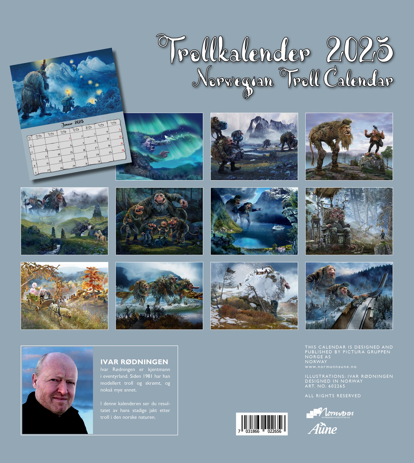 Troll Kalender Rødningen  - Wandkalender 2025 - 30 x 34 cm - Aune Forlag