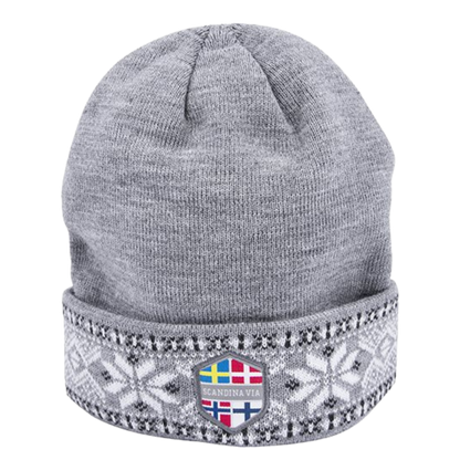 Strickmütze - Skandinavien-Muster - Grau / Weiß
