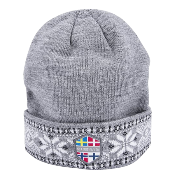 Strickmütze - Skandinavien-Muster - Grau / Weiß –