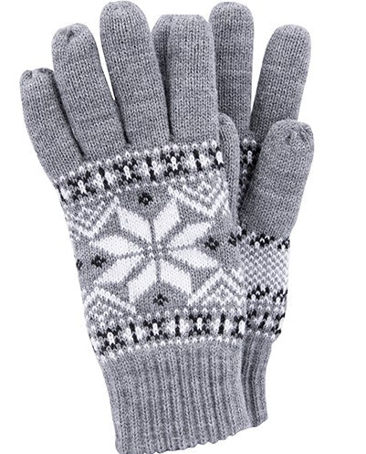 Handschuhe - Skandinavien-Muster - Grau / Weiß