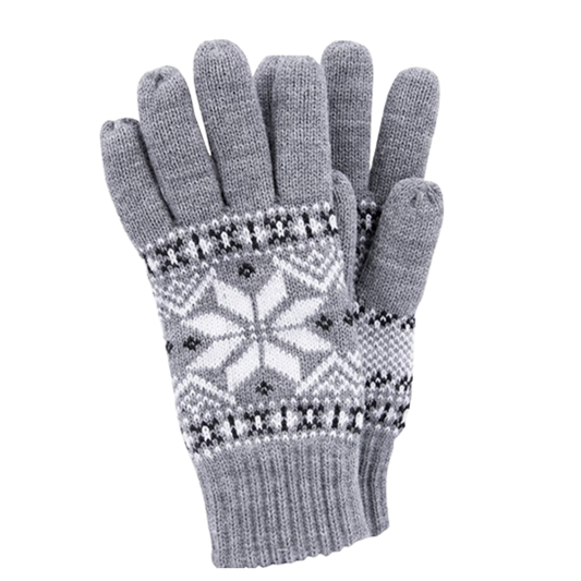 Handschuhe - Skandinavien-Muster - Grau / Weiß